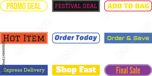 Collection of vibrant promotional badges isolated on a transparent background