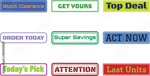 Collection of colorful promotional labels isolated on a transparent background