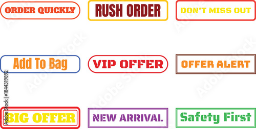 Collection of colorful promotional labels isolated on transparent background
