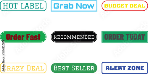 Collection of various promotional labels isolated on a transparent background