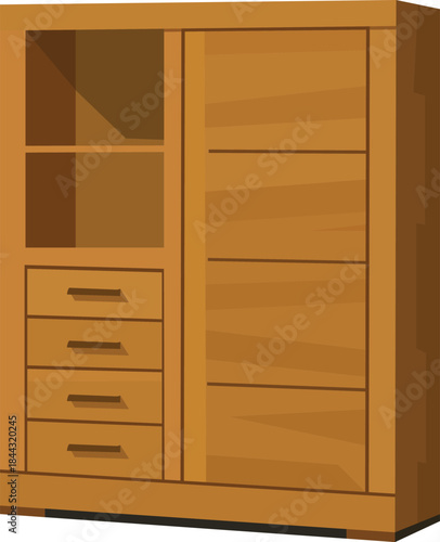 Brown wooden wardrobe with drawers and shelves