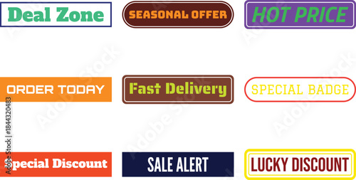 Collection of vibrant retail badges isolated on a transparent background