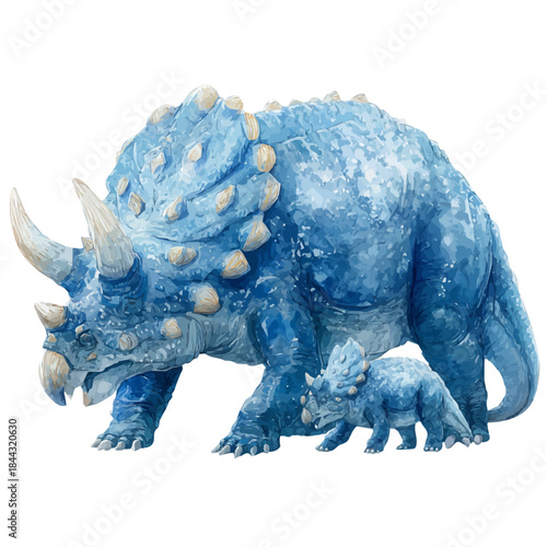 Behemoth With Its Baby in watercolor painting style, vector illustration on white background.