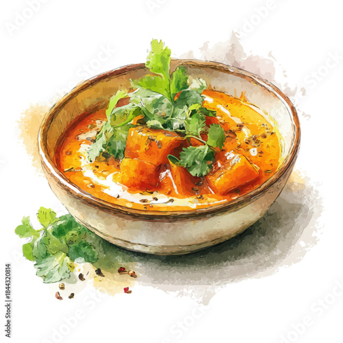Watercolor-style vector illustration of Curry, isolated on a clean white background.