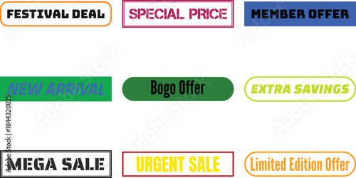 Collection of sale and offer labels on a white background