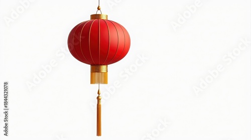 Traditional Red Chinese Lantern with Gold Trim on White Background,  happy Chinese  new  year , Korean decoration Red 