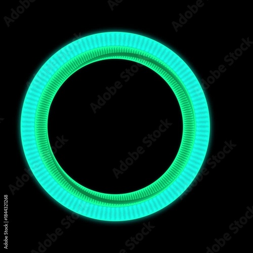 Glowing cyan ring on a black background abstract design

