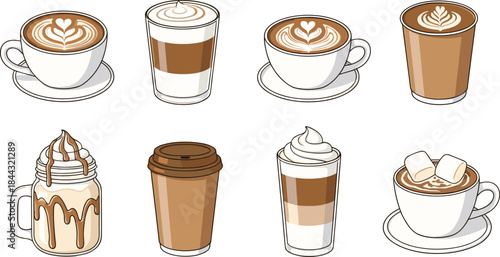 Set of Light Bulbs in Various Shapes and Styles. Vector Illustration of LED, CFL, and Incandescent Lamps in Outline and Yellow Glow.