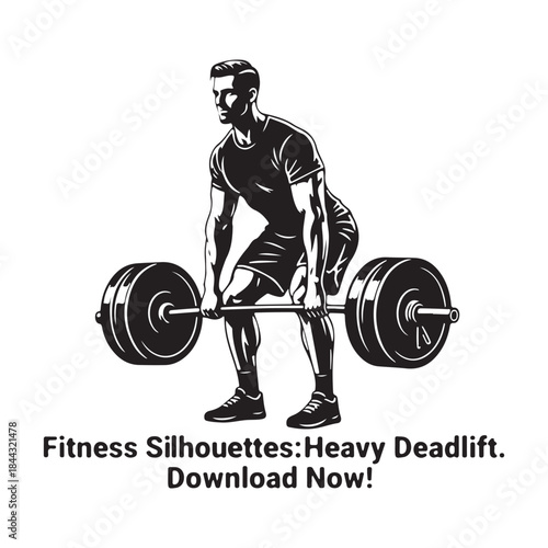 Strong man performing heavy deadlift workout for strength training and muscle building silhouette isolated on white background, Vector