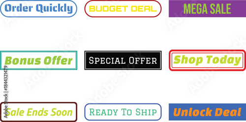 Set of colorful sale labels isolated on transparent background