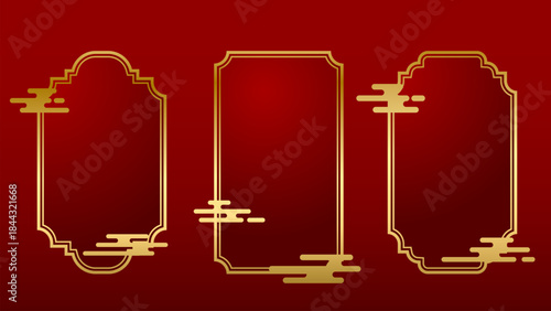 Chinese vintage frame design set with golden outlines and auspicious cloud accents for luxury packaging festive posters oriental branding and traditional Asian layout templates