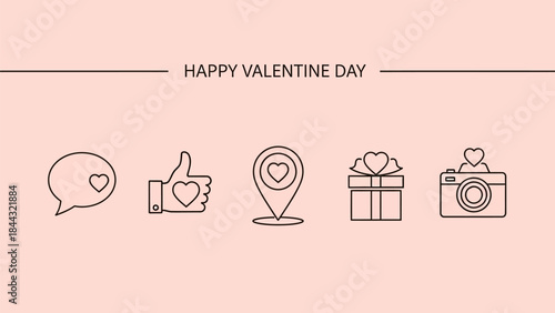 Happy Valentine's Day icons on pink background