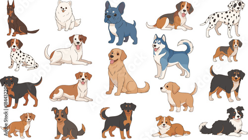 Set of Cute Cartoon Dessert and Drink Characters. Vector Illustration of Kawaii Hot Chocolate, Coffee, Cookie, Ice Cream, and Donut.