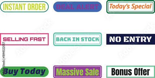 various colored sale and promotion banners isolated on transparent background