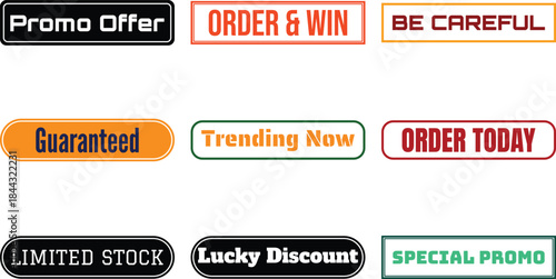 Various promotional buttons isolated on transparent background