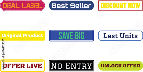 Set of colorful promotional labels isolated on transparent background