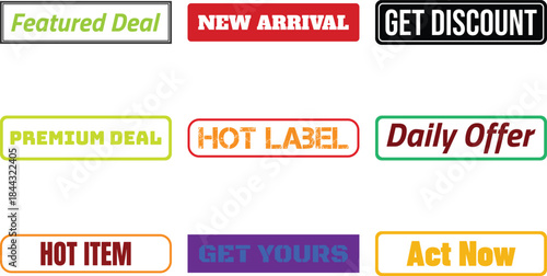 Collection of colorful promotional badge labels isolated on transparent background