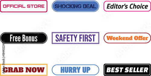 Set of colorful promotional badges isolated on transparent background