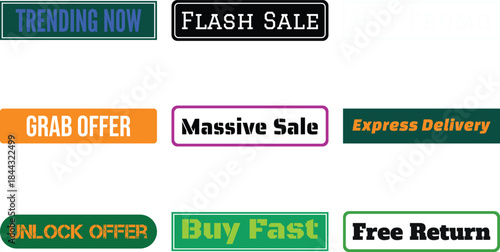 Set of colorful promotional badges isolated on a transparent background