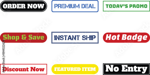 Set of promotional badges with various labels isolated on a transparent background
