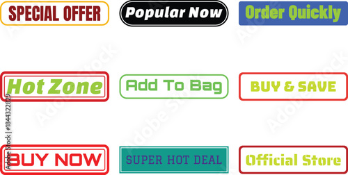 Set of colorful promotional badges isolated on a transparent background