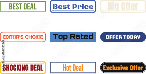 Collection of promotional badges isolated on transparent background