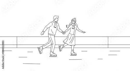 Happy Couple Ice Skating Together