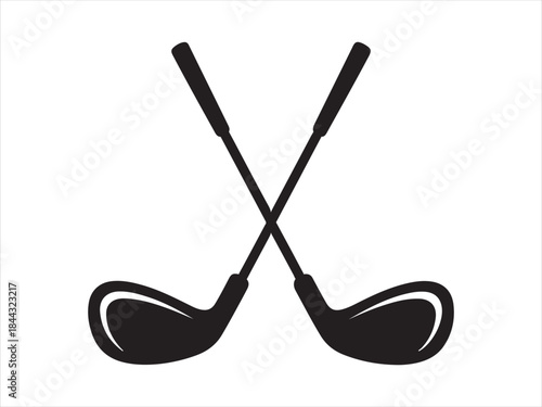 3d best selling two golf clubs crossed, Simple icon of two crossed golf clubs in silhouette for sports and leisure design vector illustration