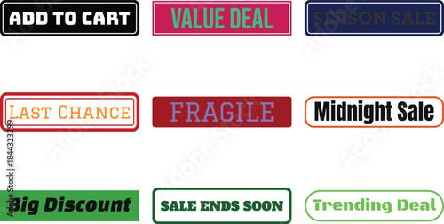 Various colorful sale buttons isolated on transparent background