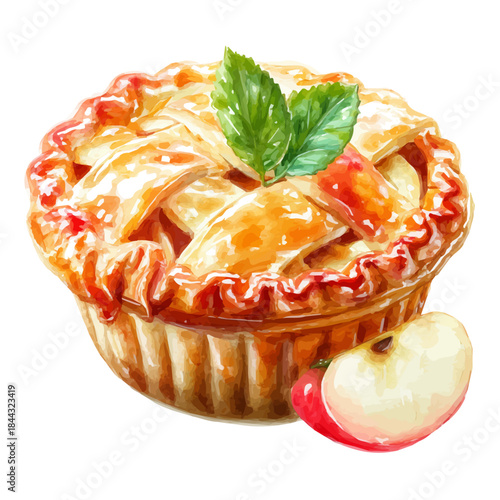 Apple Pie in watercolor style, vector illustration, isolated on white background.