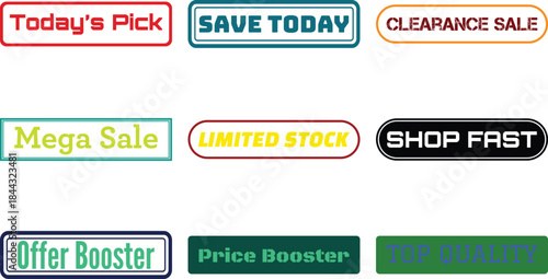 Various colorful sale buttons isolated on transparent background