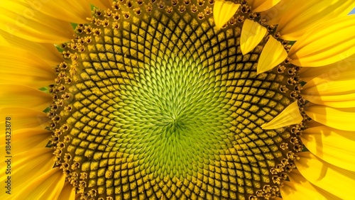 Patrones de proporción áurea en la naturaleza con semillas de girasol, Fibonacci, proporción áurea, naturaleza, girasoles, semillas, espiral, matemáticas