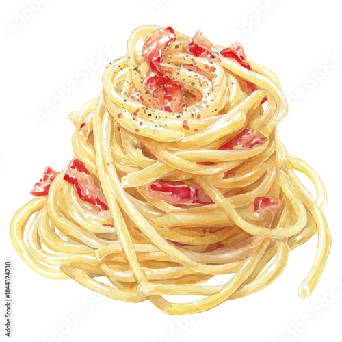 Spaghetti Carbonara, watercolor illustration, vector style, isolated on a white background.