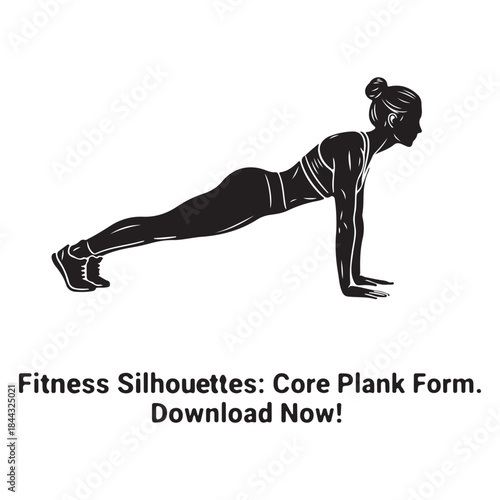 Fitness silhouette illustrating proper core plank form for effective strength training isolated on white background, Vector