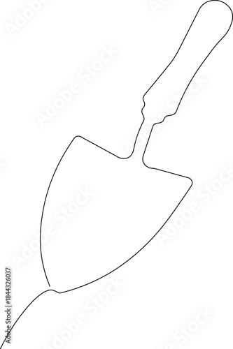 garden trowel isolated on white
It is a small hand tool used for digging small holes or removing weeds. 
It has a curved, scoop-like blade and a handle. 
