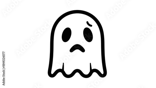 Cute Sad Ghost Character Illustration, Minimalist Style, Perfect for Halloween and Spooky Themes