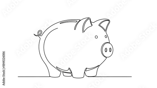 Minimalist Continuous Drawing of a Piggy Bank on a White Background