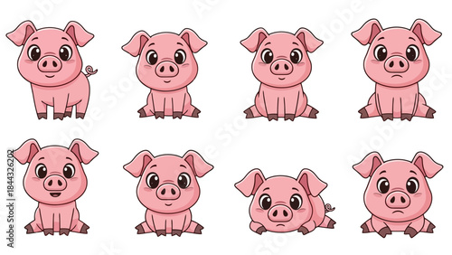 Cute Cartoon Pigs Collection: Adorable Piglets in Various Poses and Emotions