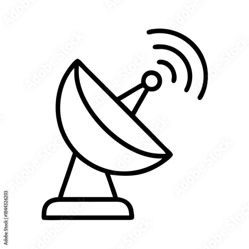 Satellite dish transmitting signals in simple line art design  