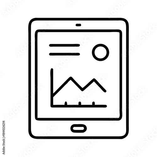 Tablet displaying graph and data illustration in minimalist style  