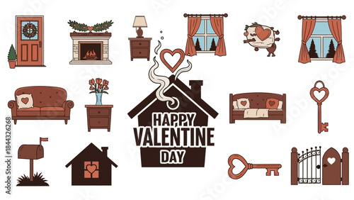 Valentine's Day home decor and furniture illustrations
