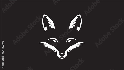 Minimalist white fox head silhouette on dark background.