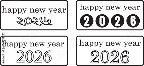 2026 New Year on black background. Modern 2026 year Template. New Year 2026 Social media post template. Image of silver 2026 with 'Happy New Year