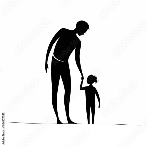 Minimalist silhouette of parent child hand, illustrating tender bond between adult and young child. Emotional connection shown with parent child hand, depicting care and guidance.