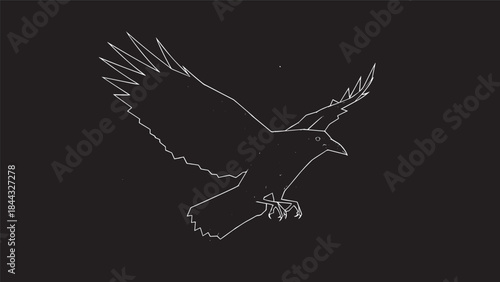 Minimalist line drawing of a soaring eagle in flight against a dark background.