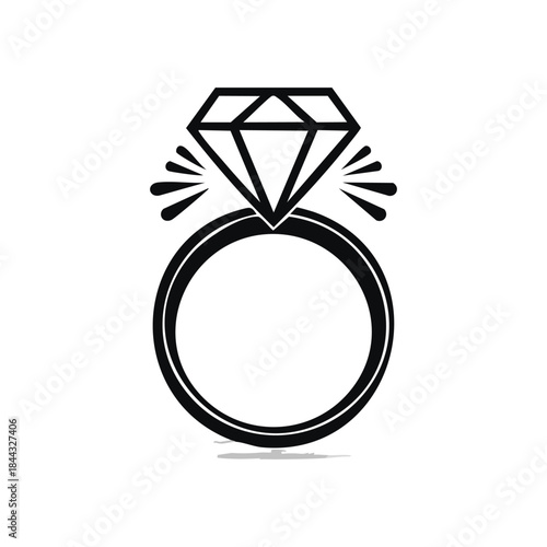 An illustration vector icon of a 3D glass diamond engagement ring symbol design on a white background