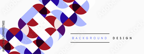 Abstract geometric pattern. Overlapping circles create dynamic visual texture. Red, blue, purple hues dominate composition. Minimalist design.