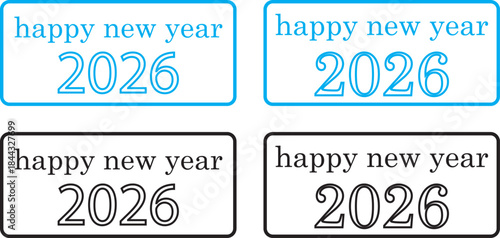 2026 New Year on black background. Modern 2026 year Template. New Year 2026 Social media post template. Image of silver 2026 with 'Happy New Year