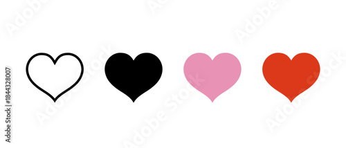 Heart icon set in outline and solid style. Love and romance symbol