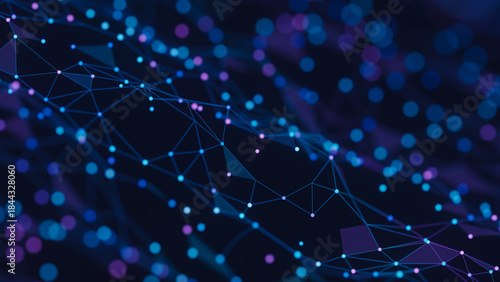 Abstract technology background big data visualization analysis network connection geometric dots and lines particles plexus structure. Science background. 3d rendering.